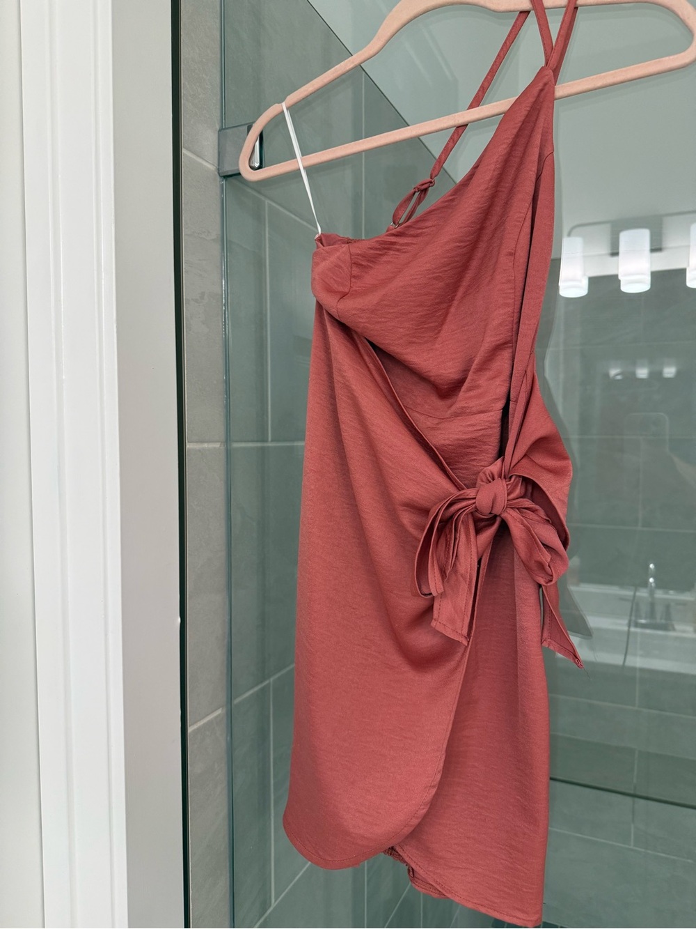 Hello Molly Sleeveless Rust Tie-Waist Mini Dress
